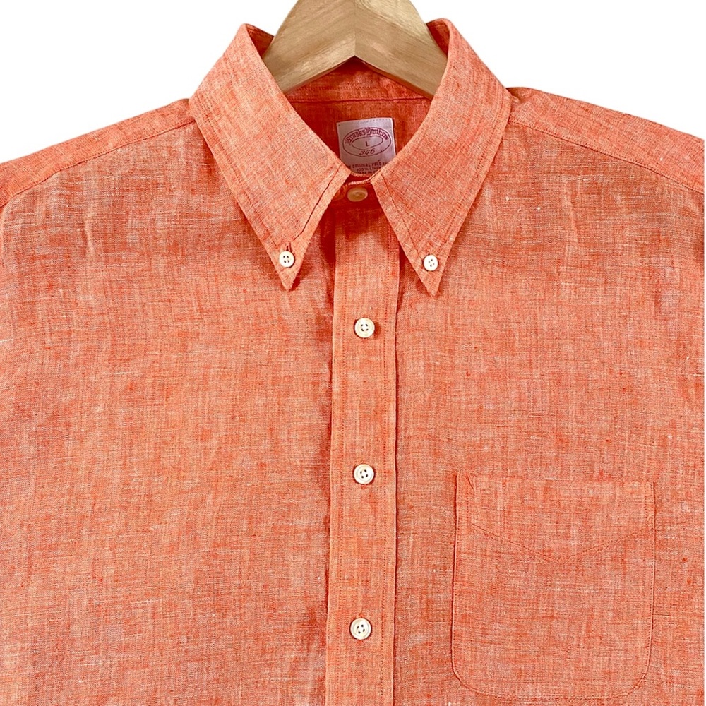 BROOKS BROTHERS 346 MEN’S 100% LINEN SHIRT ORANGE SIZE LARGE